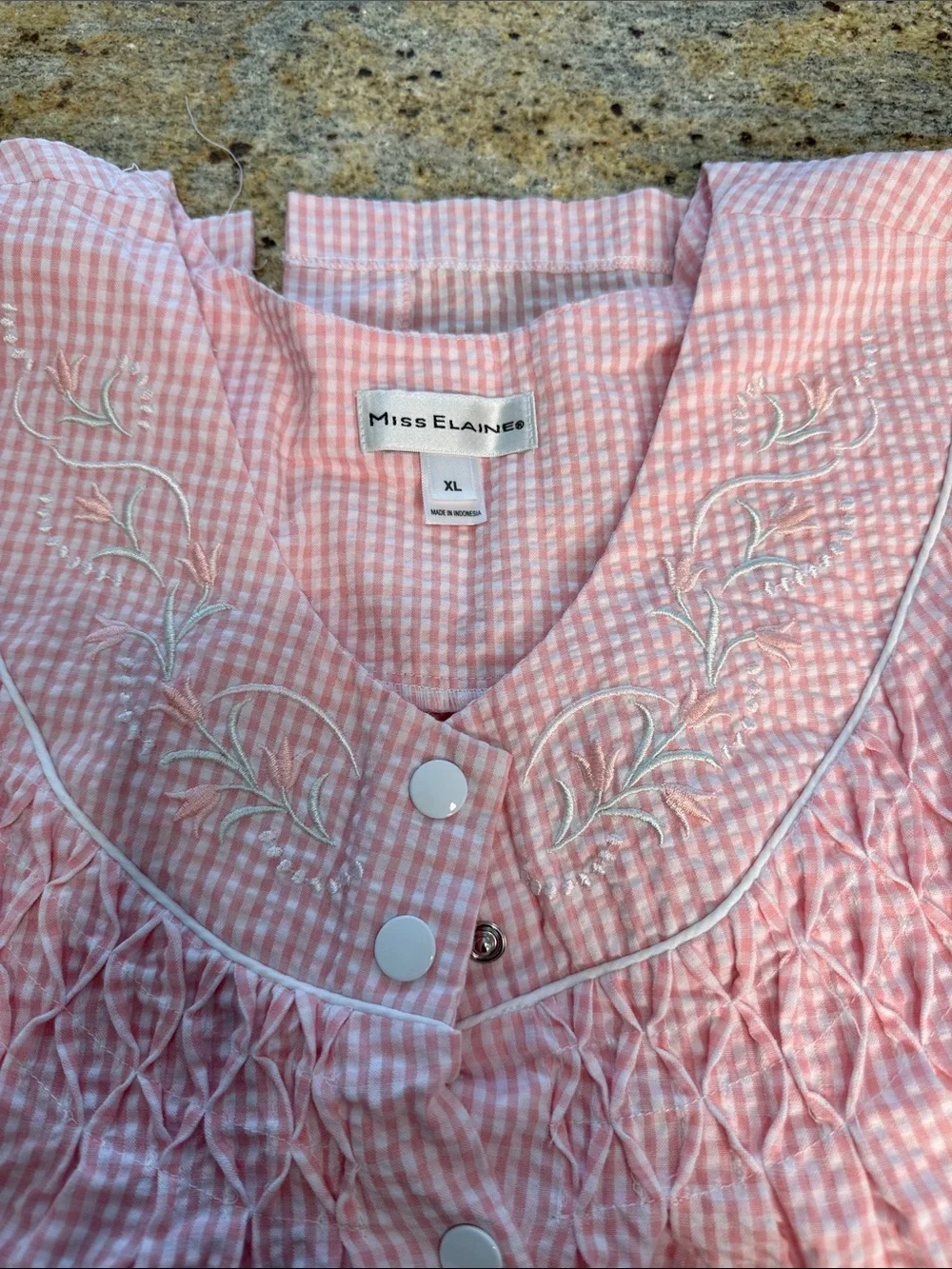Miss Elaine Pink Seersucker Button-Front Nightgown - Picture 2 of 5
